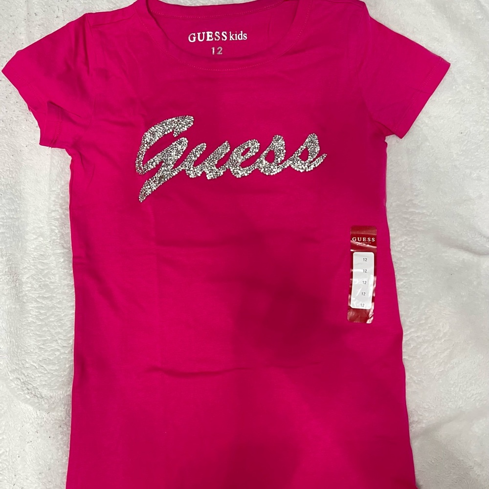 Guess Kids hot pink top  with sparkle Logo